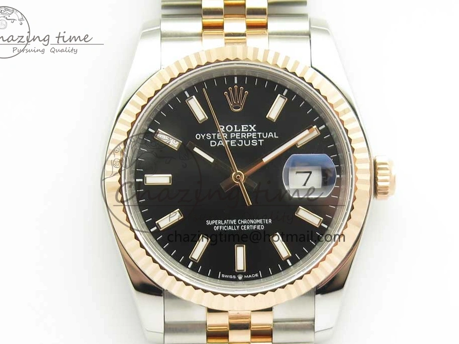 0506 EasyMatch DateJust 36mm 904 SS RG Wrapped 116231 GMF Black Dial on SS RG Wrapped Jubilee Bracelet A 3275